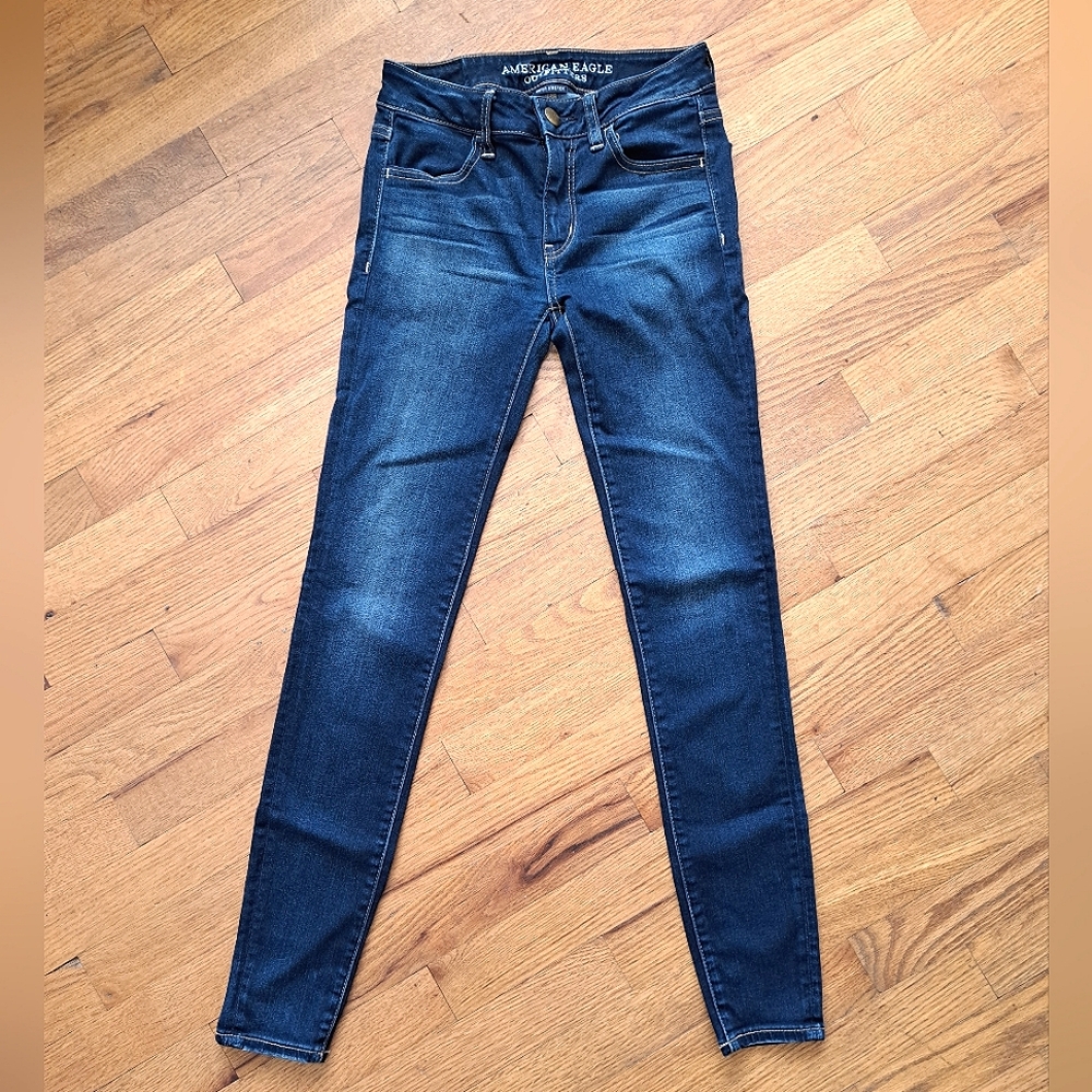 American Eagle Outfitters Women's Dark Blue Skinny Jeans Sz 0
